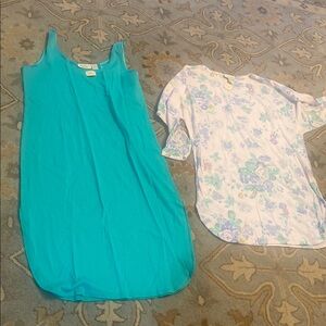 Teal Sleeveless Dress and Floral Top